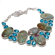 Ruby Fuchsite London Blue Topaz Gemstone Handmade Necklace Jewelry 18" SA 5055 - £12.71 GBP