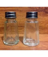 Vintage Eight Sided Glass Salt &amp; Pepper Shakers Stainless Steel Top - 19... - £4.78 GBP