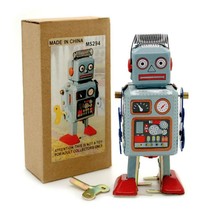 TIN TOY ROBOT 4.5&quot; Wind Up Blue Litho Retro Collectible Cute Mini Radico... - $14.95