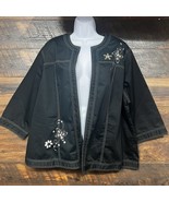 Alfred Dunner Black Cardigan Jacket  24W Stitched w/Studded Floral Butte... - $21.93