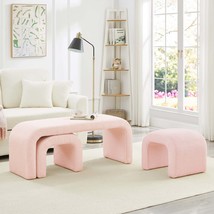 Set of 3 Pink U-Shaped Modern Teddy Ottoman Benches Entryway, Bedroom - $319.99