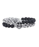 Stylish 8mm Lava Beads Men&#39;s Bracelet with Stainless Steel Wheat Link - $28.08