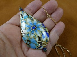 J517-1 Two tone blue white flower teardrop CLOISONNE 3D pendant 24&quot; neck... - $28.04