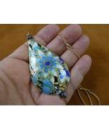 J517-1 Two tone blue white flower teardrop CLOISONNE 3D pendant 24&quot; neck... - €24,18 EUR