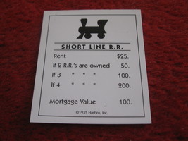 2004 Monopoly Board Game Piece: Short Line Railroad Title Deed - $1.00