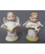 2 Vintage Antique Christmas Angels Choir Girls Bisque Red Letter Japan 3&quot; - £23.53 GBP