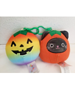 Squishmallow 3.5&quot; Calio Black Cat Staley Rainbow Pumpkin Halloween Clip ... - £17.52 GBP