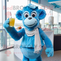 Sky Blue Monkey mascot costume character dressed with a Cocktail Dress and Scarv - £956.56 GBP