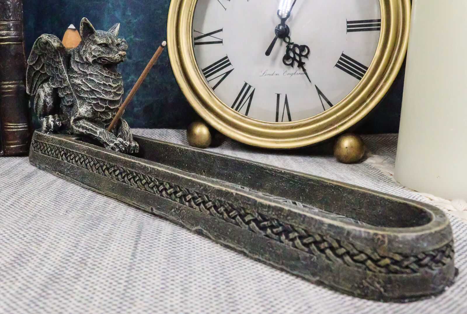 Moon Remus Stoic Sitting Angel Winged Wolf Incense And Candle Burner Fig... - $24.99