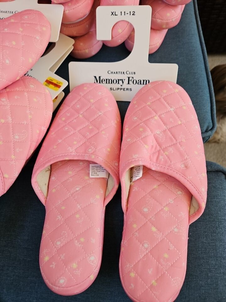 Charter Club Memory Foam Slippers Women’s Size XL 11-12 Pink Quilted Floral - $18.76