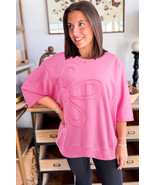 Sachet Pink Solid Color Floral Patched Half Sleeve Tunic Top - $449.91 MXN