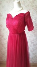 Dark Red Long Maxi Dress Gown Women Custom Plus Size Off Shoulder Tutu Dress image 4