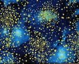 Cotton Galaxy Space Gold Metallic Stars on Blue Fabric Print by the Yard... - $13.95
