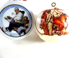 Vintage Norman Rockwell  Silk covered Foam Christmas + Porcelain disk  Ornaments - £3.80 GBP