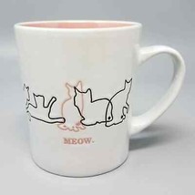 Mainstays Coffee Mug Outlined Cats Meow White Pink Interior 12Oz Cup 4&quot; x 3/5&quot; - £8.43 GBP