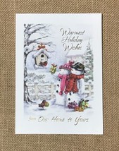 Snowman With Gifts For Birds Winter Snow Christmas Holiday Card - $2.77