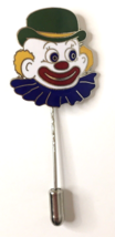 Smiling Clown Stick Pin Hat Pin Silver Tone &amp; Enamel Big Cartoon Eyes Colorful - $10.00