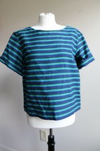 J. Crew M Factory Blue Green Stripe V-Back Short Sleeve Swing Top Cotton... - £9.52 GBP