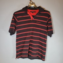 Sean John Mens Polo Shirt Medium Red Black Stripe Stitched Logo Button C... - $13.98