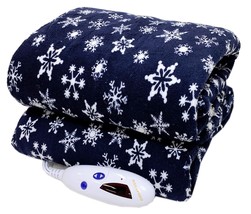 Biddeford Microplush Electric Heated Warming Throw Blanket Navy Blue Snowflake - £37.52 GBP