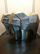 Modern Geometric SILVER Elephant Statue Metal Sculpture  Figurine Set Free Ship - £39.95 GBP