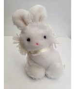 Vintage Eden Baby Bunny Rattle 6&quot; White Plush Stuffed Animal Yarn Whiskers  - £19.74 GBP