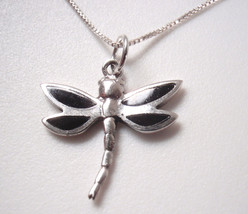 Reversible Dragonfly Simulated Black Onyx 925 Sterling Silver Necklace Small - £11.47 GBP