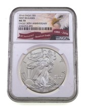 2016 S $1 Plateado American Eagle Graduado Por NGC Como MS70 Primer Libe... - £54.59 GBP