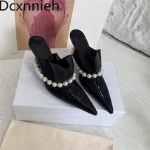 Patent leather  Chain Decoration Kitten Heel Women Slippers Pointed Toe Ruffles  - £134.14 GBP