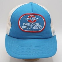 Mesh Snapback Trucker Farmer Hat Cap Blue Streak Tune Up Patch Vintage - $75.79