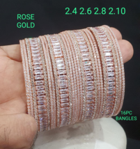 Bollywood Style Indian Rose Gold Plated Bracelet 16 PCS Bangles CZ Jewelry Set - $142.49