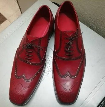 Handmade Men’s Red Color Leather Shoes, Men Wing Tip Brogue Dress Lace Up Shoes