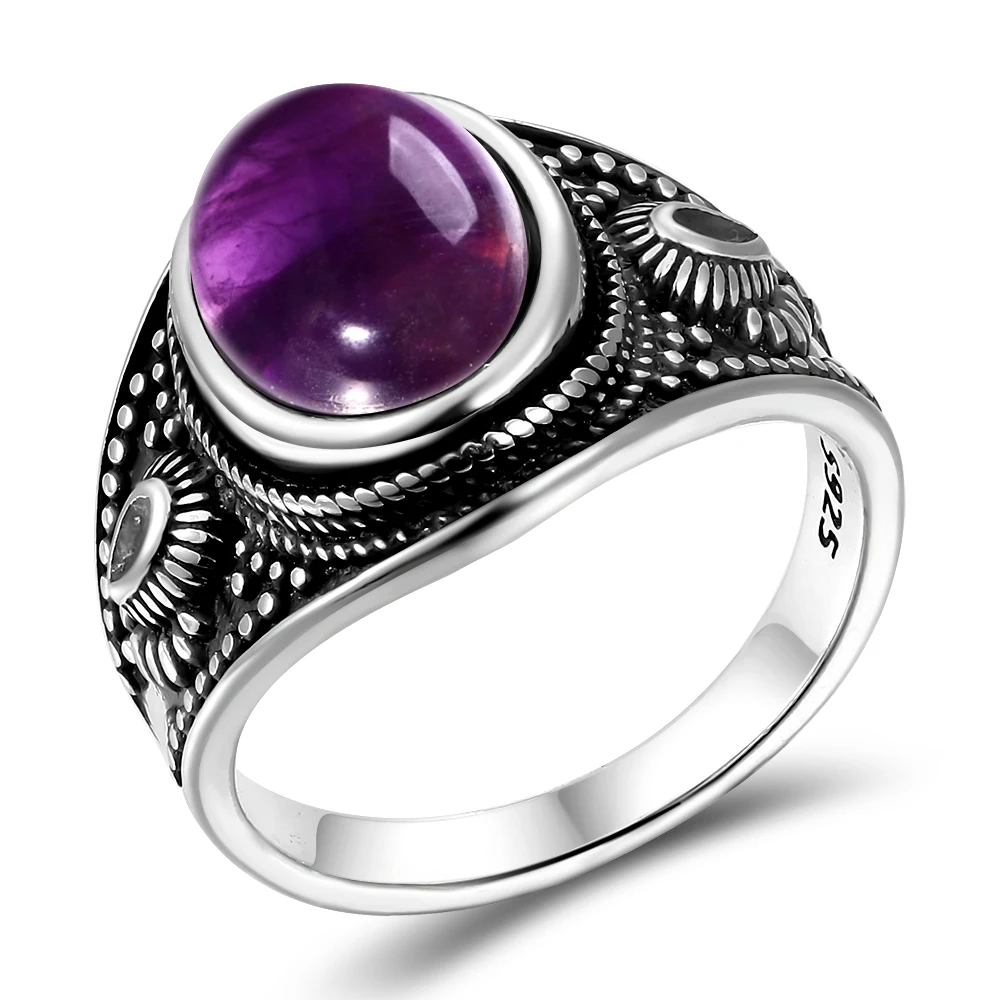 Natural Amethyst 925 Silver Jewelry Rings Men For Women Party Wedding Anniversar - £18.20 GBP