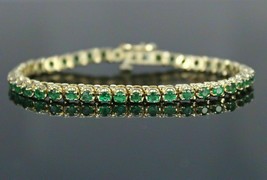 6Ct Round Cut Green Emerald Colombian Tennis Bracelet 14k Yellow Gold Finish - £89.68 GBP