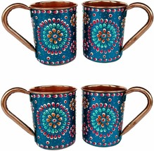 Pure Copper Handmade Outer Hand Painted Art Work Wine, Straight Mug - Cup 16 oz - £54.42 GBP