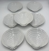 Pottery Barn CLAMSHELL Shaped Plates Set of 7 White 8 In Salad Snack - £46.89 GBP