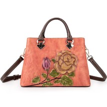Vintage Handbag Handmade Embossing Cow Leather Women Bag  New Large Capacity Flo - £115.77 GBP