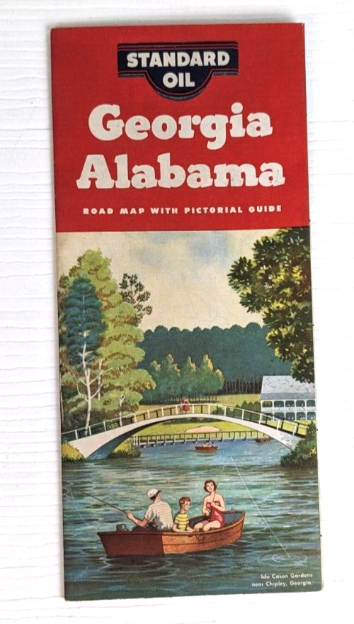 1955 Standard Oil Georgia Alabama Vintage Road Map Pictural guide - $9.89