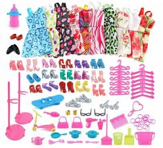 APXB 88pcs Barbie Doll Dresses, Shoes, and Jewelry - Clothes Accessories Gift Ga - £7.57 GBP+