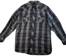 Wrangler Button Up Shirt Mens XL Tall Gray Plaid Polyester Long Sleeve Collared - £15.68 GBP