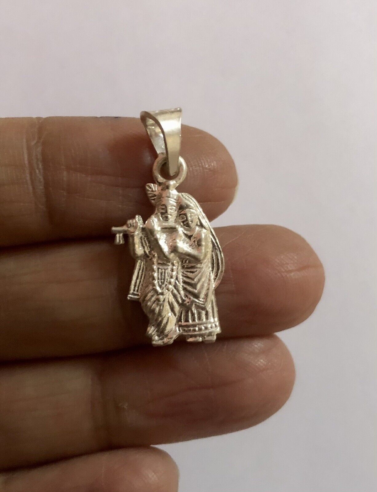 925 Sterling Silber Lord Radha Krishna Anhänger, Tempel tragend, Puja 1,9 g - $16.65