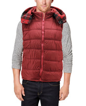 Men&#39;s Zip Up Insulated Quilted Puffer Removable Hood Plaid Reversible Vest - $35.30