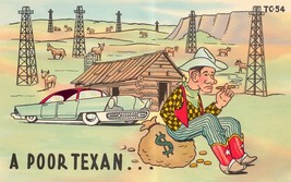 Vintage Postcard A Poor Texan Cartoon Caricature Sitting On Money Bag Oi... - £7.77 GBP