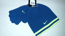 New Nike Unisex YOUTH Royal Blue Volt Winter/Running Beanie &amp; Gloves Sz ... - £19.17 GBP