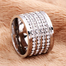 Deluxe Big Silver CZ Micro-Pave Stainless Steel HipHop S 6-10 Men Women Ring - £15.12 GBP