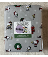 Peanuts Christmas Queen Sheet Set Snoopy &amp; Woodstock Santa Claus Wreath ... - $73.21 CAD