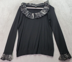 August Silk Blouse Top Womens Size Small Black Long Sleeve Round Neck Ruffle - £13.07 GBP