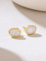 Kicky and Perky 925 Silver Yellow Gold Plated Mother of Pearl Studs Earr... - $41.99