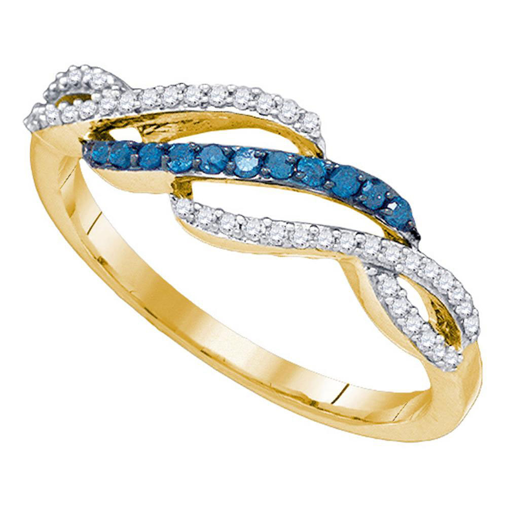 10k Yellow Gold Womens Round Blue Color Enhanced Diamond Band Fashion Ring 1/4