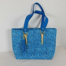Blue Dotted w/Glitter Cotton Fabric Vinyl Handle Handbag Purse J Risto Original - £76.90 GBP